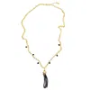 Farra Women's Gold / Black Chain With Black Obsidian Tassel Necklace