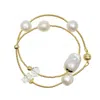 Farra Women's Gold Freshwater Pearls With Baroque Pearl Double Wrapped Bracelet
