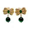 Farra Women's Gold / Green Butterfly Bow With Malachite Dangle Earrings In Multi