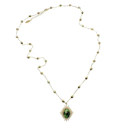 Farra Women's Gold / Green Epidote Charm Chain Necklace