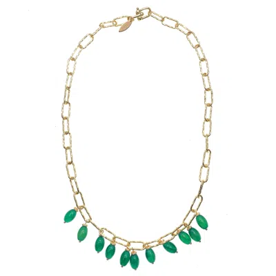 Farra Women's Gold / Green Green Agate Statement Chain Necklace In Multi