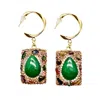 Farra Women's Gold / Green Green Gemstone Rhinestone Statement Earrings