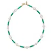 Farra Women's Gold / Green Green Jade And Freshwater Pearls Short Necklace In Multi
