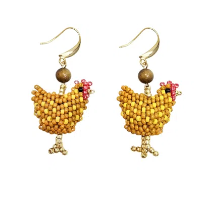 Farra Women's Gold Playful Beaded Chicken Dangle Earrings