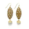 Farra Women's Gold Rhinestones Bordered Freshwater Pearls Dangle Earrings