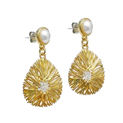 Farra Women's Gold Teardrop Zircon Setin Pearl Stud Earrings
