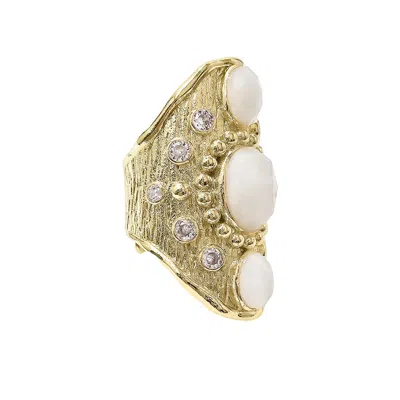 Farra Women's Gold White Moonstone Statement Ring
