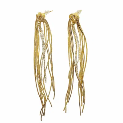 Farra Women's Gold With Zircon Long Tassel Earrings