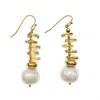 Farra Women's Gold Yellow Crystals With Freshwater Pearl Hook Earrings In Gold