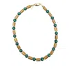 Farra Women's Golden Coral With Green Malachite Necklace