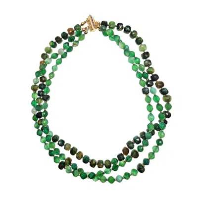 Farra Women's Green Agate With Tiger-eye Multi-layers Necklace