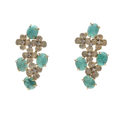 Farra Women's Green Amazonite Flower Setting Statement Earrings