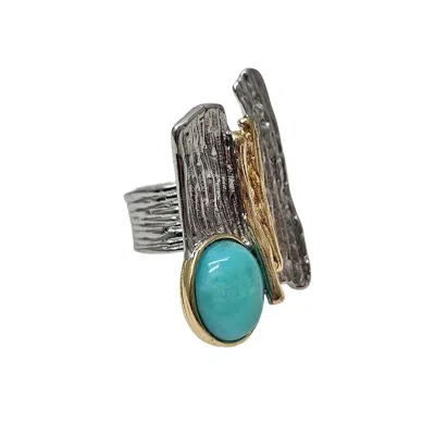 Farra Women's Green Amazonite Stone Setting Platinum Statement Ring
