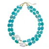 Farra Women's Green Amazonite With Baroque Pearls Double Strands Necklace In Green