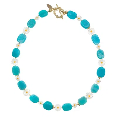 Farra Women's Green Amazonite With Foral Shells Short Necklace