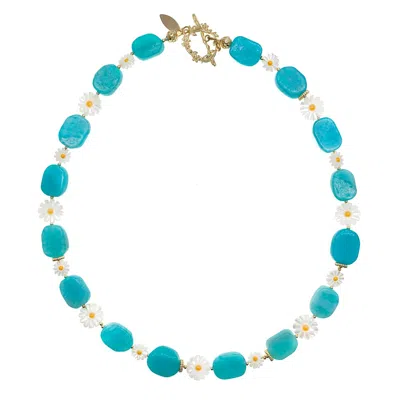 Farra Women's Green Amazonite With Foral Shells Short Necklace In Blue
