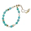 Farra Women's Green Amazonite With Freshwater Pearls Adjustable Bracelet