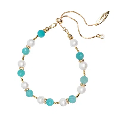 Farra Women's Green Amazonite With Freshwater Pearls Slider Bracelet