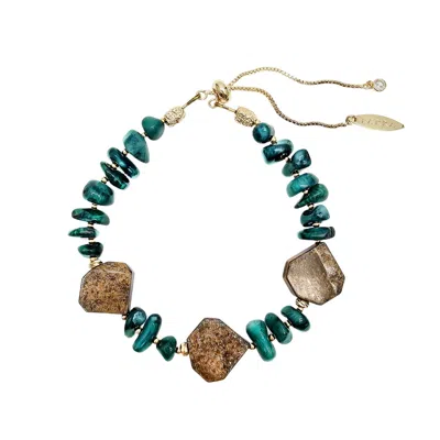 Farra Women's Green Bamboo Coral With Tiger-eye Bracelet
