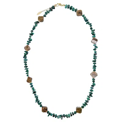 Farra Women's Green Bamboo Coral With Tiger-eye Stone Long Necklace