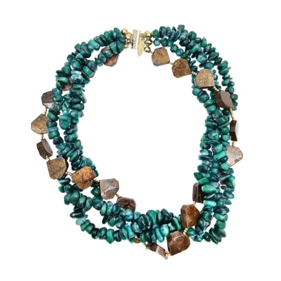 Farra Women's Green Bamboo Coral With Tiger-eye Stone Multi-layers Necklace