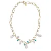 Farra Women's Green Baroque Pearls With Amazonite Charm Chain Necklace