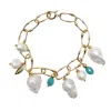 Farra Women's Green Baroque Pearls With Amazonite Charms Bracelet