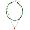 Farra Women's Green / Blue Christmas Malachite With Chain Chain Double Layers Necklace In Multi