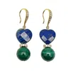 Farra Women's Green / Blue Heart-shaped Lapis With Round Malachite Earrings In Multi