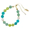 Farra Women's Green / Blue / White Candy Color Natural Jade Gemstone Adjustable Bracelet In Multi