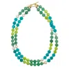 Farra Women's Green / Blue / White Double Strands Green & Blue Mixed Colors With Pearls Necklace In Multi