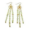 Farra Women's Green Bohemian Flower Frame With Prehnite Beaded Tassel Earrings In Green
