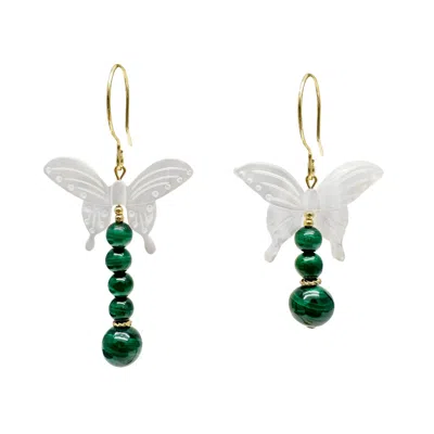 Farra Women's Green Butterfly-shaped Shell With Malachite Statement Earrings