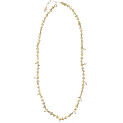 Farra Women's Green Chain With Pearls Delicacy Necklace In Gold
