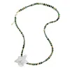 Farra Women's Green Cube Tiger-eye Stone With Giant Flower Shell Long Necklace In Metallic