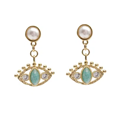 Farra Women's Green Evil Eye With Amazonite Stone Earrings