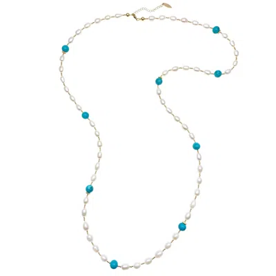 Farra Women's Green Freshwater Pearls With Amazonite Multi-way Necklace In Metallic