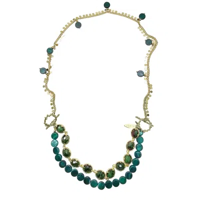 Farra Women's Green Gemstone With Chain Versatile Necklace
