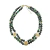 Farra Women's Green Gemstone With Daisy Flower Statement Necklace