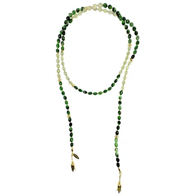 Farra Women's Green Gemstones Beaded Open-ended Versatile Long Necklace