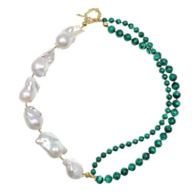 Farra Women's Green Gorgeous Baroque Pearls With Malachite Necklace In Brown
