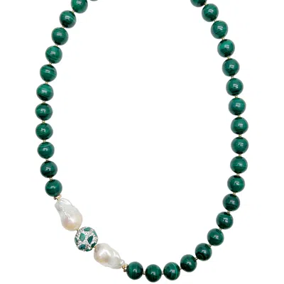 Farra Women's Green Gorgeous Malachite With Baroque Pearls Statement Necklace
