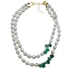 Farra Women's Green / Grey Gray Freshwater Pearls With Malachite Double Strands Necklace In Multi
