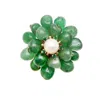 Farra Women's Green Handcrafted Flower Shaped Aventurine Brooch In Green
