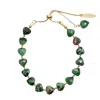 Farra Women's Green Heart Shaped Zoisite Gemstone Adjustable Bracelet