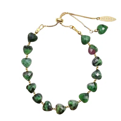 Farra Women's Green Heart Shaped Zoisite Gemstone Adjustable Bracelet