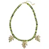 Farra Women's Green Jade With Leaves Pendant Statement Necklace