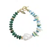 Farra Women's Green Malachite And Colorful Shell With Baroque Pearl Bracelet In Green
