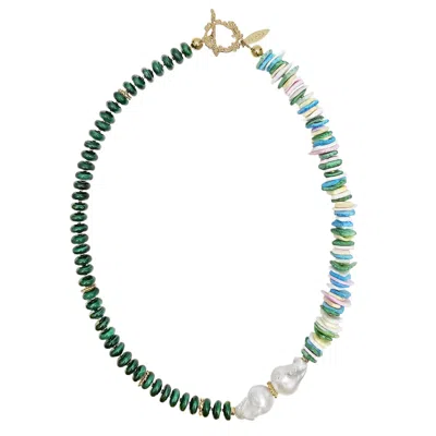 Farra Women's Green Malachite And Colorful Shell With Baroque Pearl Necklace