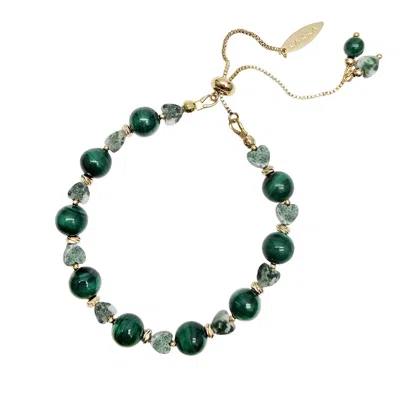 Farra Women's Green Malachite And Heart Agate Adjustable Bracelet